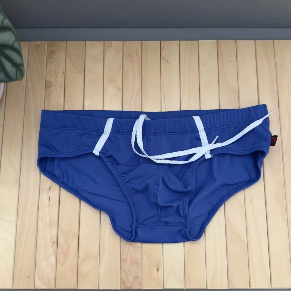 Men's Royal Blue Swim Briefs with White Drawstring